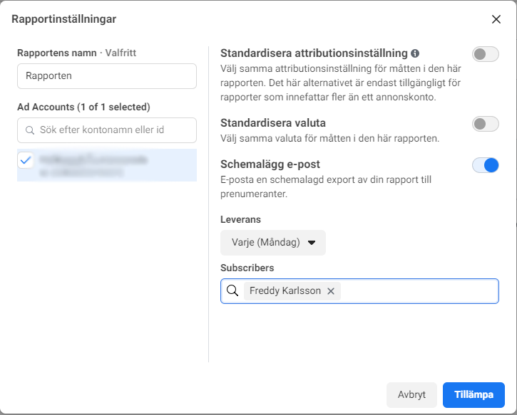 Ställ in vilken frekvens du vill ha på dina rapporter