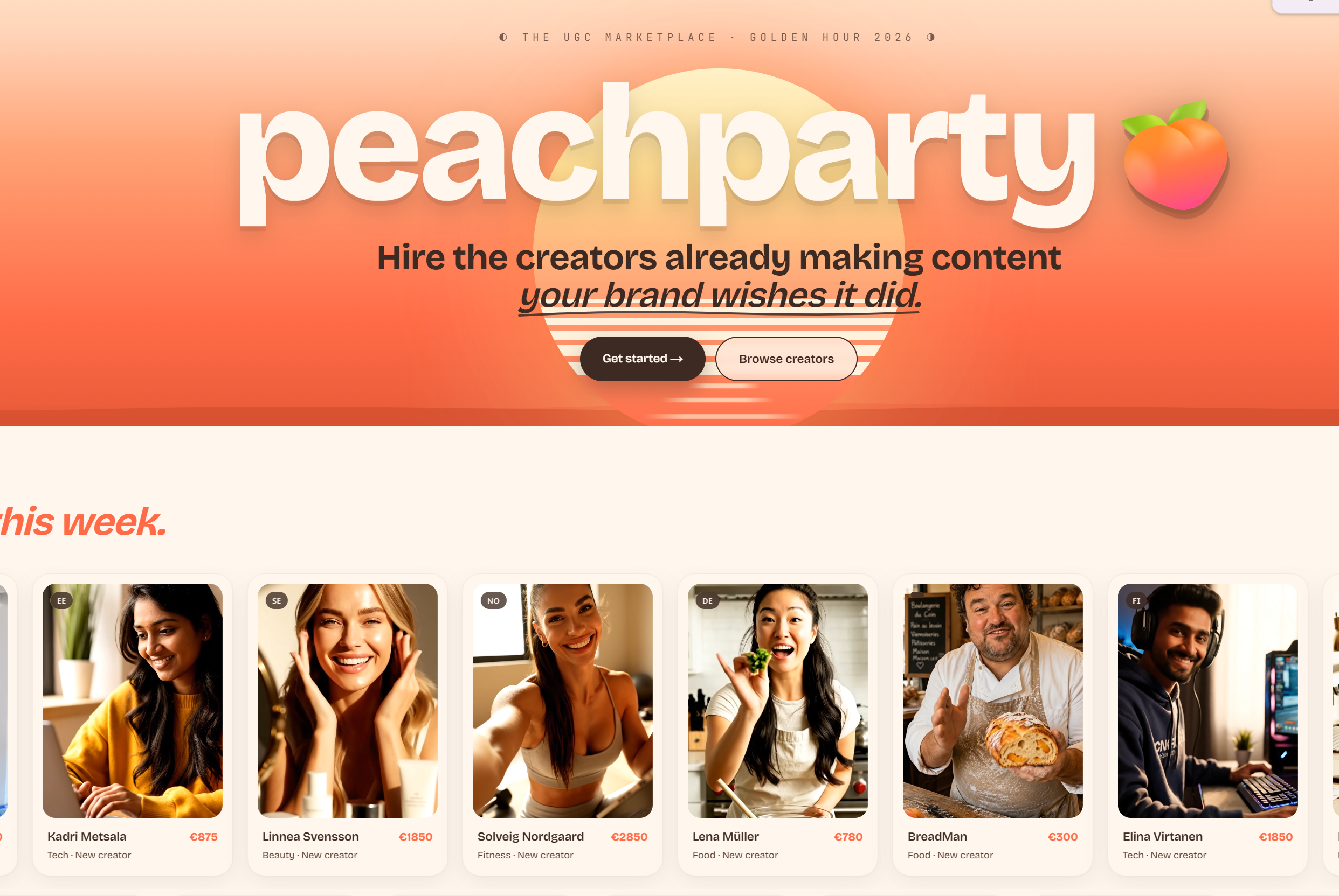 Start page of Peachparty.io